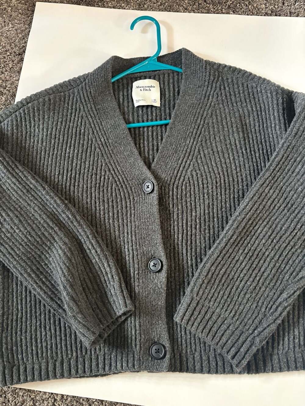 Abercrombie & Fitch Gray Ribbed Button-Up Cardigan Sweater